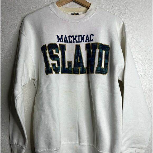 Vintage 90s Mackinac island pullover sweatshirt men’s size medium white - Picture 1 of 8